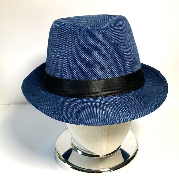 Fedora Trilby Hat, Blue, Textured Cotton Polyester Size 58 cm, 7 1/4, 22.83 in - Picture 2 of 7